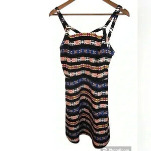 Camilla Tree Women’s Medium Black Multicolor Artsy Boho Abstract Dress